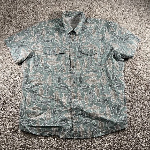 Eddie Bauer Shirt Men XXL Green Fish Print Vented Lightweight Sport Shop Outdoor - Picture 1 of 8